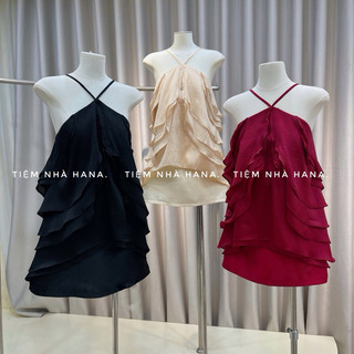 Set tơ tầng cổ yếm mix chân váy tacta 3 màu