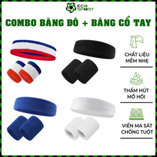 Combo 02 Băng Cổ Tay Thể Thao + 01 Băng Đô Nam Nữ Thấm Mồ Hôi Chạy Bộ Bóng Rổ Cầu Lông Tennis Tập Gym Pickleball ECO