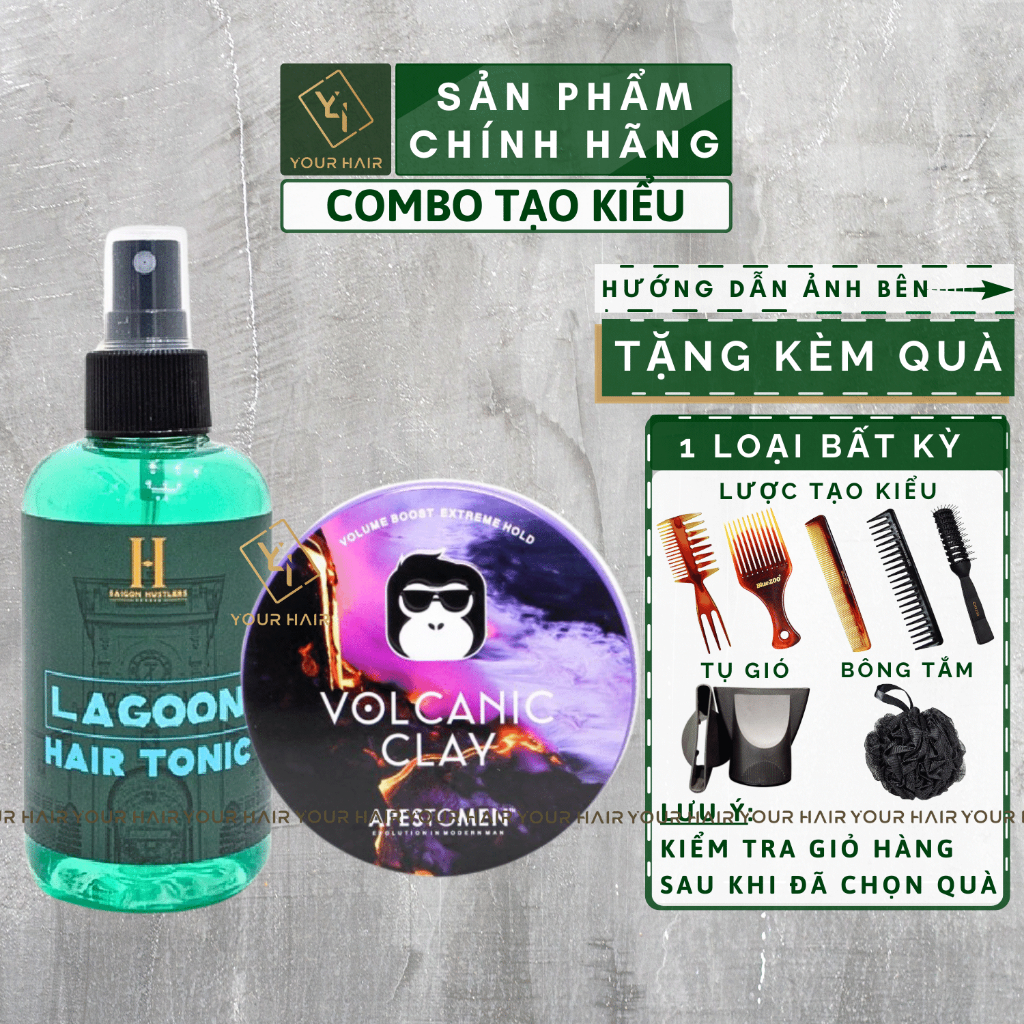 COMBO Sáp vuốt tóc Volcanic Clay 80ml + Xịt tặng độ phồng Lagoon 200ml