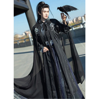 [ Sẵn ] Áo choàng áo khoác đen hán phục cổ trang nam