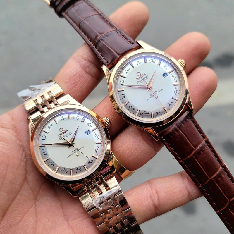 Omega bát quái vàng đồng sz40 đủ bản da inox