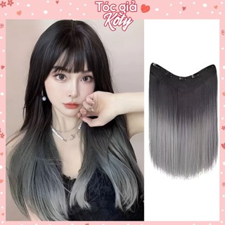 Tóc giả nửa đầu xoăn/ thẳng nhuộm Ombre xám khói Koty, tóc giả kẹp cho nữ phong cách Hàn Quốc