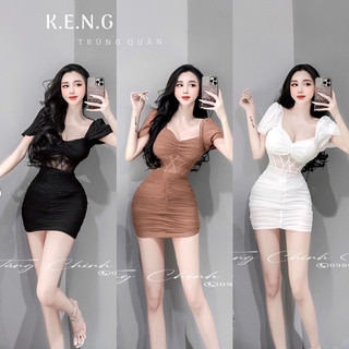 Đầm body lưới phối eo nhún siêu đẹp lên dáng sang chảnh tôn dáng