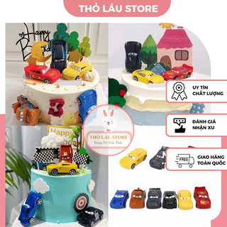 Vỉ 6 đồ chơi xe ô tô hoạt hình macqeen, set 6 ô tô trang trí bánh sinh nhật