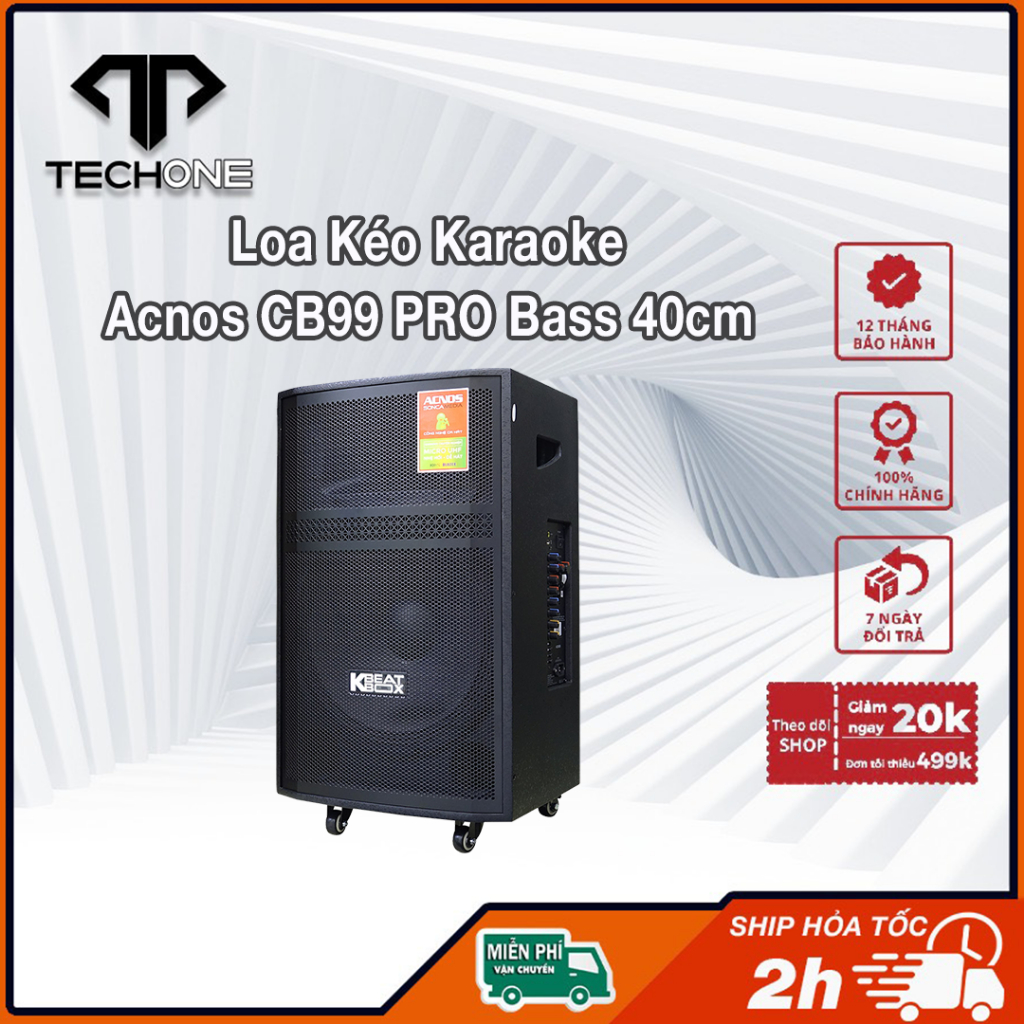 Loa kéo Acnos CB99Pro 200W (Bass 40cm) Bản mới nhất 2023 Tặng kèm 2 mic Hát- hàng chính hãng-bảo hành 12 tháng