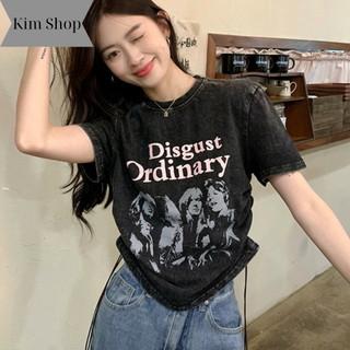 Áo thun ngắn tay rút dây eo phong cách trẻ trung hiện đại Kim Fashion, Áo croptop in hoạ tiết siêu cá tính