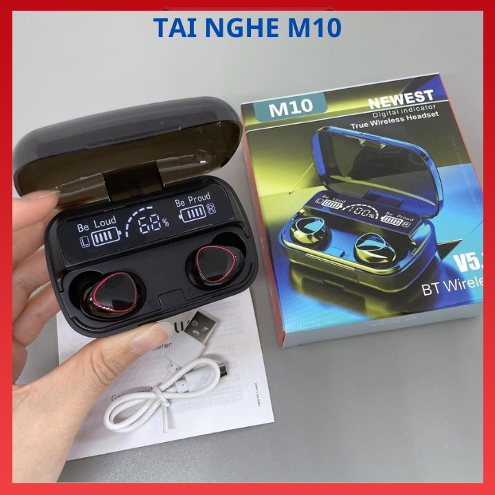Tai nghe bluetooth M10 PRO Pin Trâu 3500maH âm thanh trung thực hàng đẹp, hộp sạc có màn hình,Bảo Hành 12 Tháng