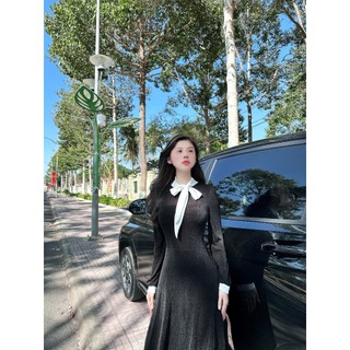 D15 - Đầm Thiết Kế Cổ Lọ Cột Nơ Nhũ Ánh Kim - Hà Bò Brand