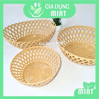 Rổ nhựa giả mây tre đan hình tròn, oval dùng đựng trái cây, rau sống - khay nhựa mây tre tiện lợi