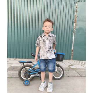Áo sơ mi lụa cộc tay cho bé trai 11-35kg
