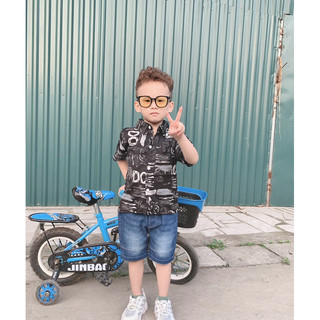 Áo sơ mi lụa cộc tay cho bé trai 11-35kg