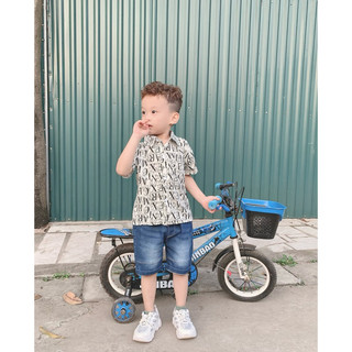 Áo sơ mi lụa cộc tay cho bé trai 11-35kg
