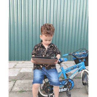 Áo sơ mi lụa cộc tay cho bé trai 11-35kg
