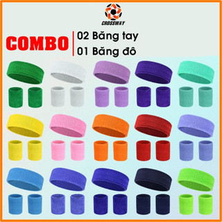 Combo 02 Băng Cổ Tay Thể Thao + 01 Băng Đô Nam Nữ Thấm Mồ Hôi Chơi Bóng Rổ Bóng Chuyền Cầu Lông Tennis Tập Gym Yoga