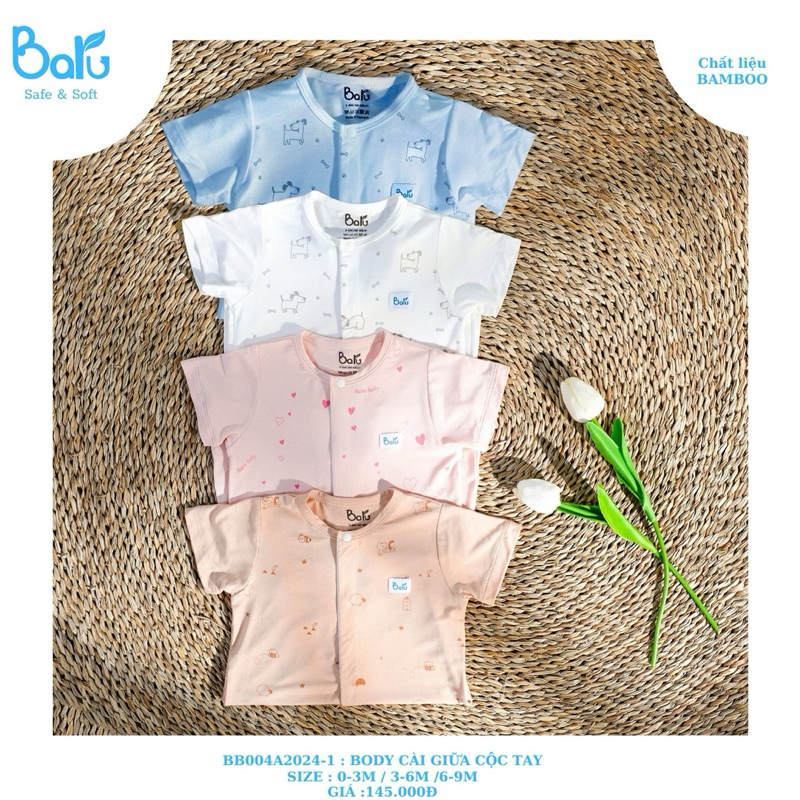 BARU BABY - Body cộc tay vải sợi tre mềm mát cho bé