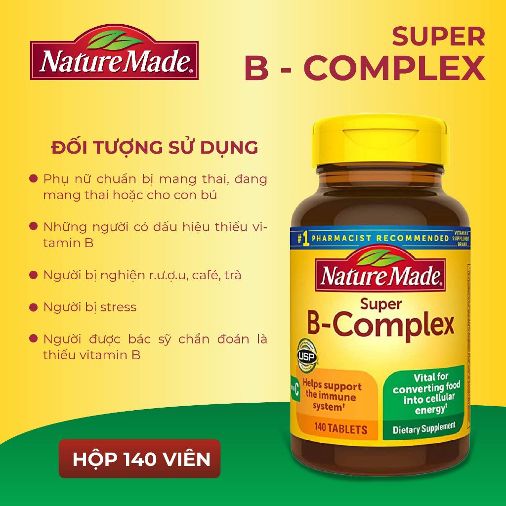 Vitamin B Nature Made Super B-Complex 140 viên của Mỹ bổ sung vitamin B