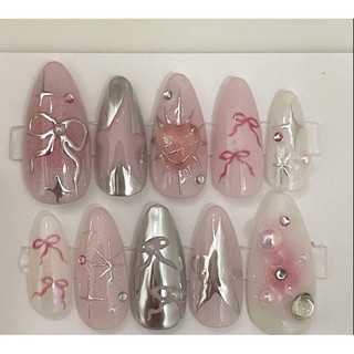 94 Nailbox thiết kế tráng gương bạc nơ hồng xinh xắn