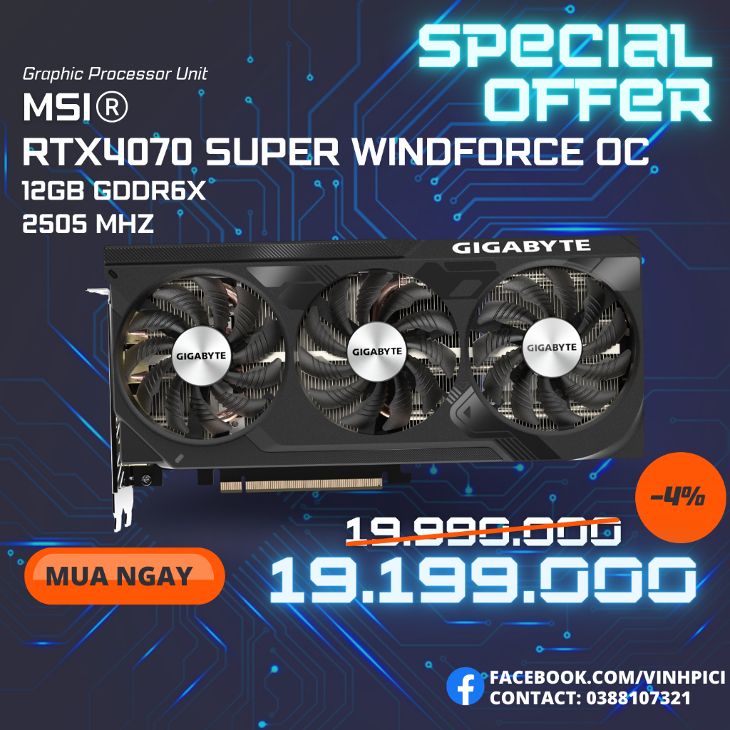 Card màn hình GIGABYTE GeForce RTX 4070 SUPER WINDFORCE OC 12G [NEW]