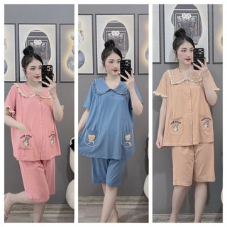 Đồ bầu mặc nhà - bộ bầu sau sinh chất đũi hàn phối ren ở ngực thời trang