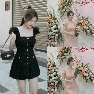 Đầm nữ thiết kế Form chữ A đính nút phối dạ cao cấp full size cho nàng đi tiệc ST022