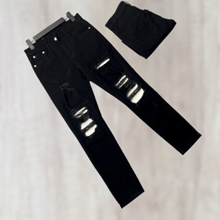 Mã Số QJ48 Quần jean nam rách vá da cao cấp màu ĐEN vá da trắng, chất liệu jean bò co giãn 4 chiều như hình chuẩn from.