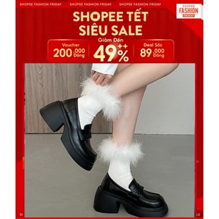 Giày loafer cổ thấp đế cao 6.5cm Giày lười chất da lì cực kỳ tôn dáng Giày Oxfor Nữ Cao Cấp bản Đẹp