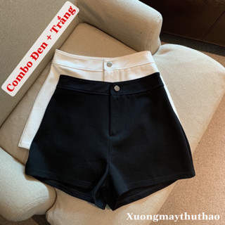 [ COMBO 1 ĐEN 1 TRẮNG ] Quần short nữ cạp cao chất umi co dãn cài cúc