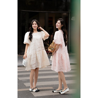 Fiona Dress - Đầm tơ organza ren hoa kiểu dáng đuôi cá tay bồng xinh xắn style trẻ trung dễ mặc