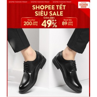 Giày Tây nam oxford công sở da bò nappa màu đen giày da tây nam lì chống nhăn đế cao nhẹ