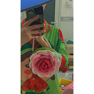 (Ảnh thật)TÚI HOA HỒNG CẦM TAY HANDMADE 🌹🧶19cm ƠI