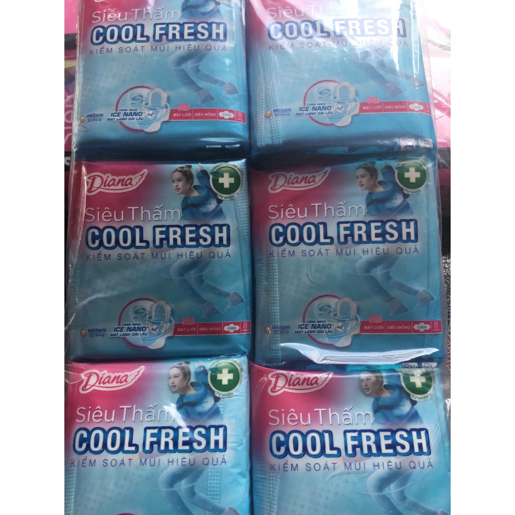 Lốc 6 Gói Diana Siêu Thấm Cool Fresh Siêu Mỏng Cánh Mặt Lưới