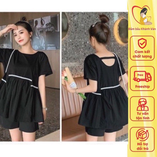 Đồ bầu bộ, đồ bộ sau sinh cho mẹ hàng loại 1 đủ size 40-70kg cộc tay viền trắng V37