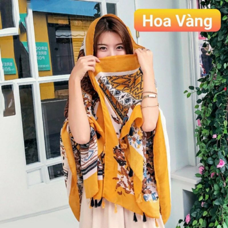 khăn choàng boho- khăn choàng mã hoa vàng