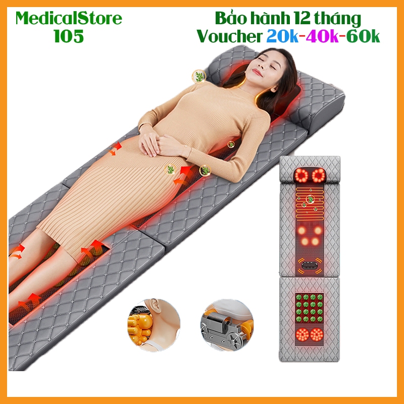 Đệm massage toàn thân, Nệm massage cao cấp có bi xoay Lưng sưởi nhiệt đá nóng  BMN94
