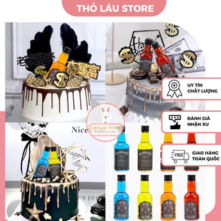 Mô hình rượu mini trang trí bánh sinh nhật, chai rượu mô hình