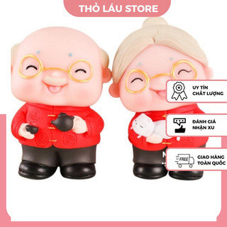 Tượng ông bà ÁO ĐỎ trang trí bánh sinh nhật, mừng thọ ông bà