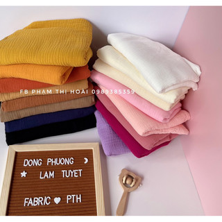 vải xô muslin màu trơn 100% cotton,xô 2 lớp mềm mịn thấm hút chuyên dùng để may khăn mặt,khăn tắm,quần áo cho bé