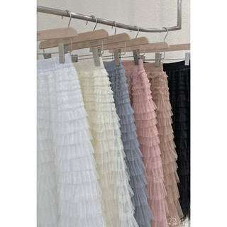 Chân váy maxi lưới tầng bèo