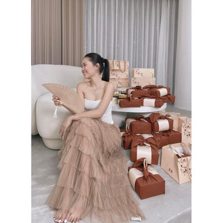 Chân váy maxi lưới tầng bèo