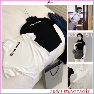 Áo croptop nữ cổ cao tay ngắn vải thun tăm, Áo thun nữ dáng ôm co dãn 4 chiều CRT25
