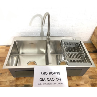 Chậu Rửa Chén Đúc Inox 304 Kích Thước 82x45 cm ,vòi rửa chén vuông nóng lạnh, rỗ đựng chén