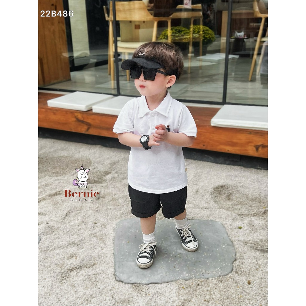 Bộ cộc tay bé trai từ 8-22kg Bernie - bộ bé trai mùa hè áo polo thêu gấu quần kaki cho bé - 22B486