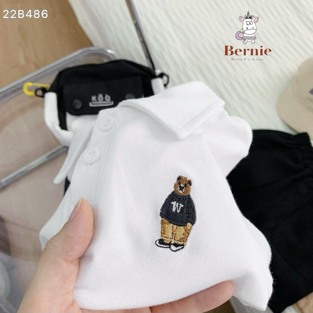 Bộ cộc tay bé trai từ 8-22kg Bernie - bộ bé trai mùa hè áo polo thêu gấu quần kaki cho bé - 22B486