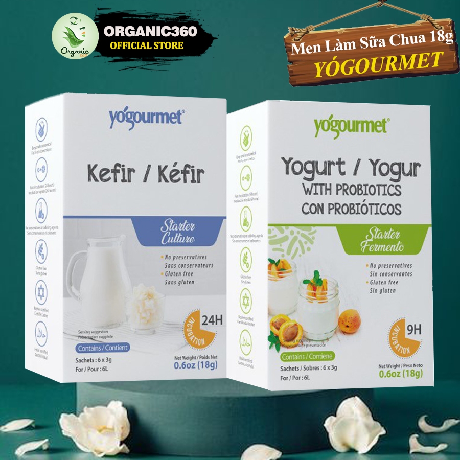 Men Làm Sữa Chua Kefir Probiotics YOGOURMET Yogurt Starter 18g (Hộp 6 gói, mỗi gói 3g)