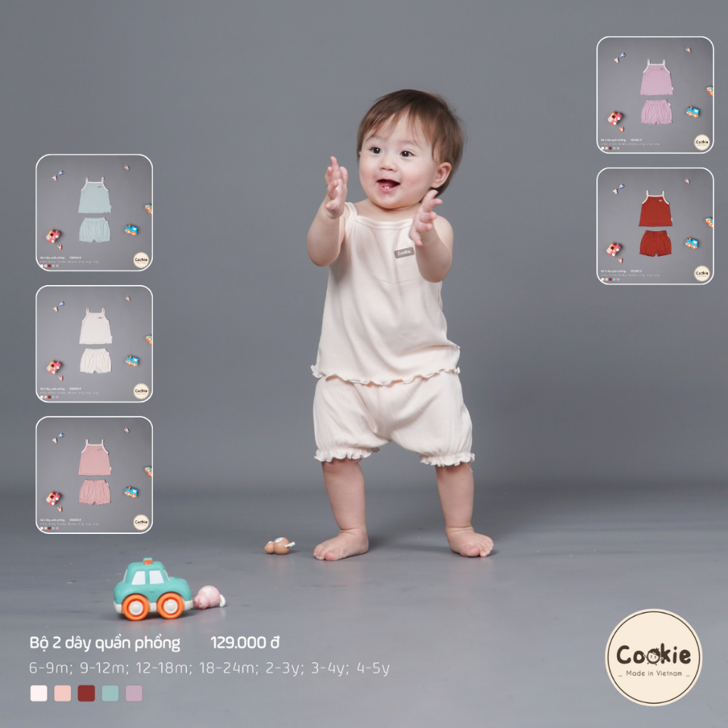 [COOKIE] Bộ quần áo trẻ em 2 dây cuốn bèo quần phồng size từ 6-9m đến 4-5y