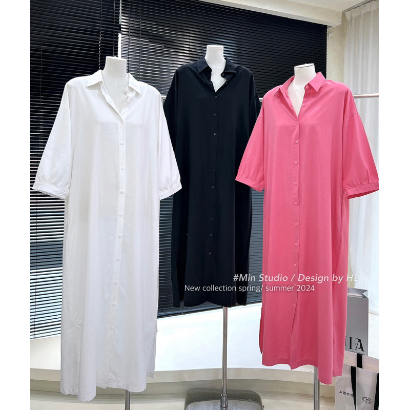 Váy sơ mi linen xẻ thân