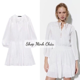 (Sẵn) Váy mini trắng thêu eo bo chun Zarraa