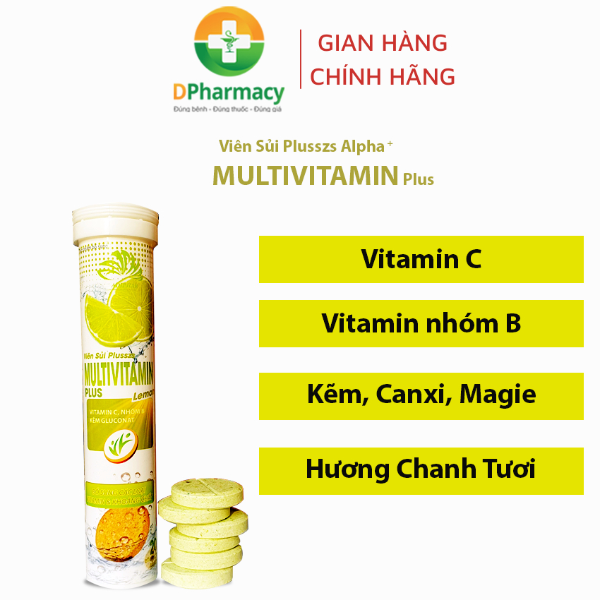 Viên sủi Plusszs Alpha+ Plus vị CHANH TƯƠI, bổ sung vitamin C