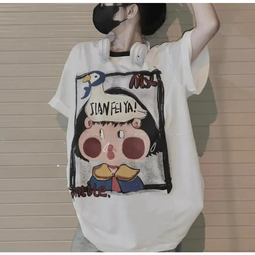 Áo thun nữ tay lỡ chất cotton khô 3158 in CÔ BÁNH BAO phong cách Hàn Quốc CAMASTORE S103