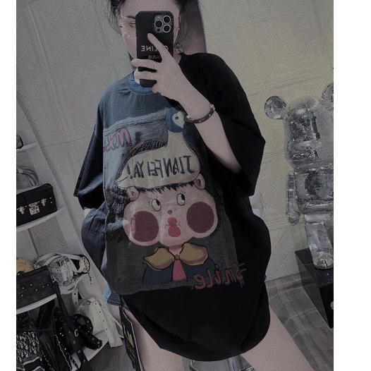 Áo thun nữ tay lỡ chất cotton khô 3158 in CÔ BÁNH BAO phong cách Hàn Quốc CAMASTORE S103